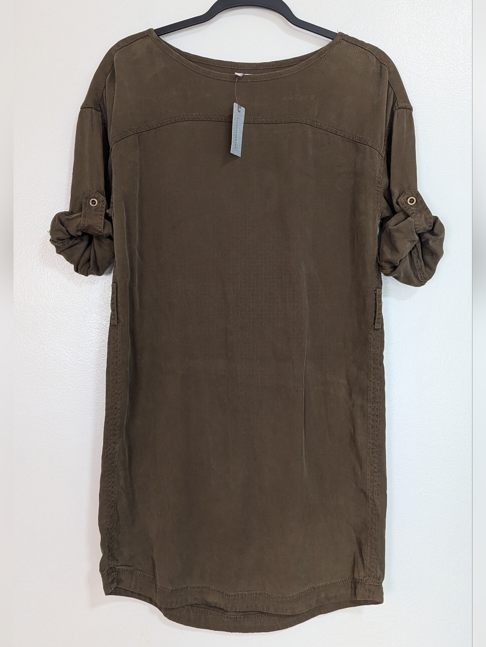 NWT Anthropologie Petites Moss Green 100%‎ Tencel Shift Mini Dress Size XSP
